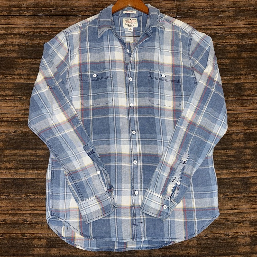 Lucky Brand Button Up Blue Plaid Flannel Shirt Classic Fit Workwear Size M